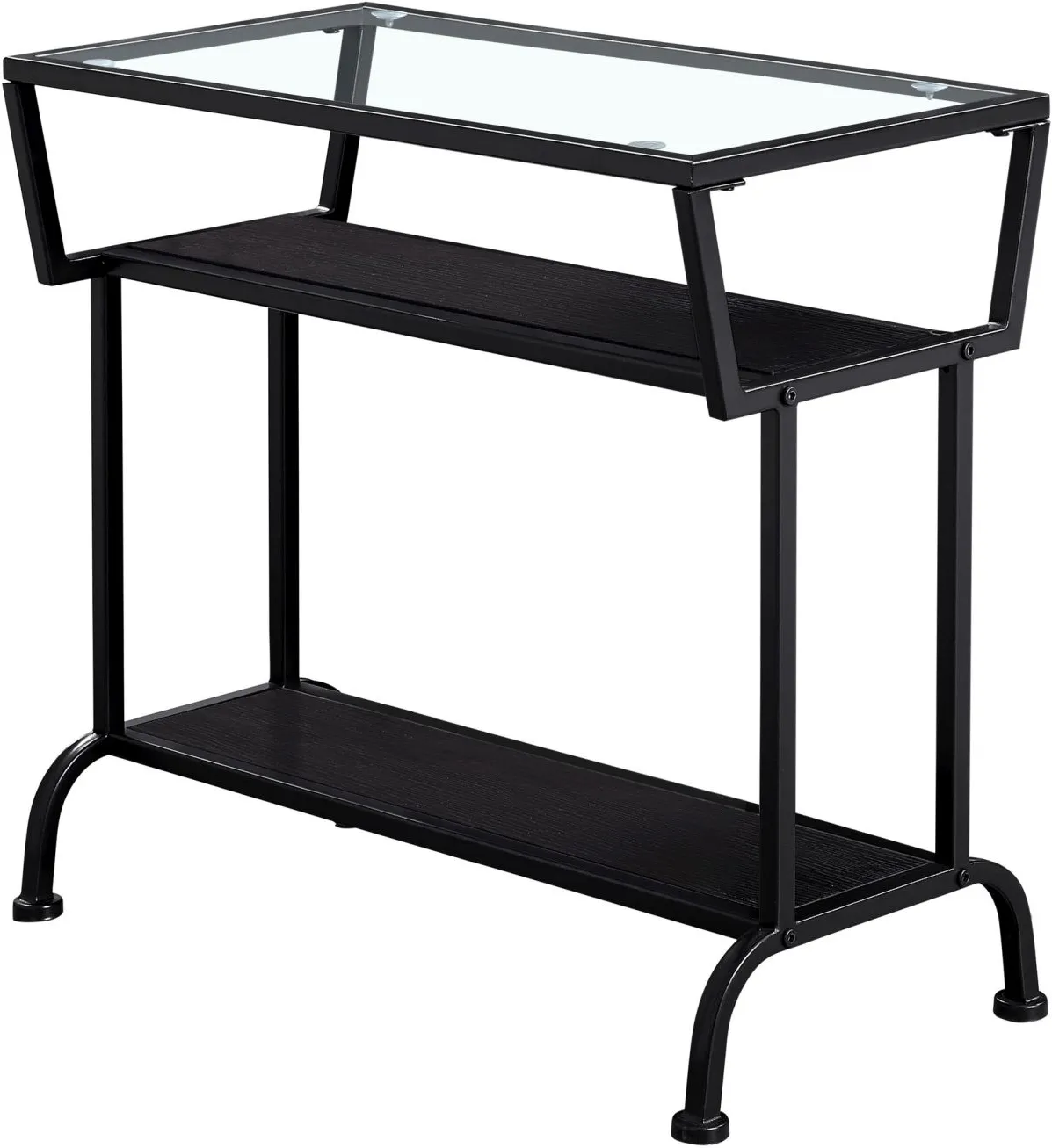 Accent Table, Side, End, Narrow, Small, 2 Tier, Living Room, Bedroom, Metal, Tempered Glass, Laminate, Brown, Black, Contemporary, Modern
