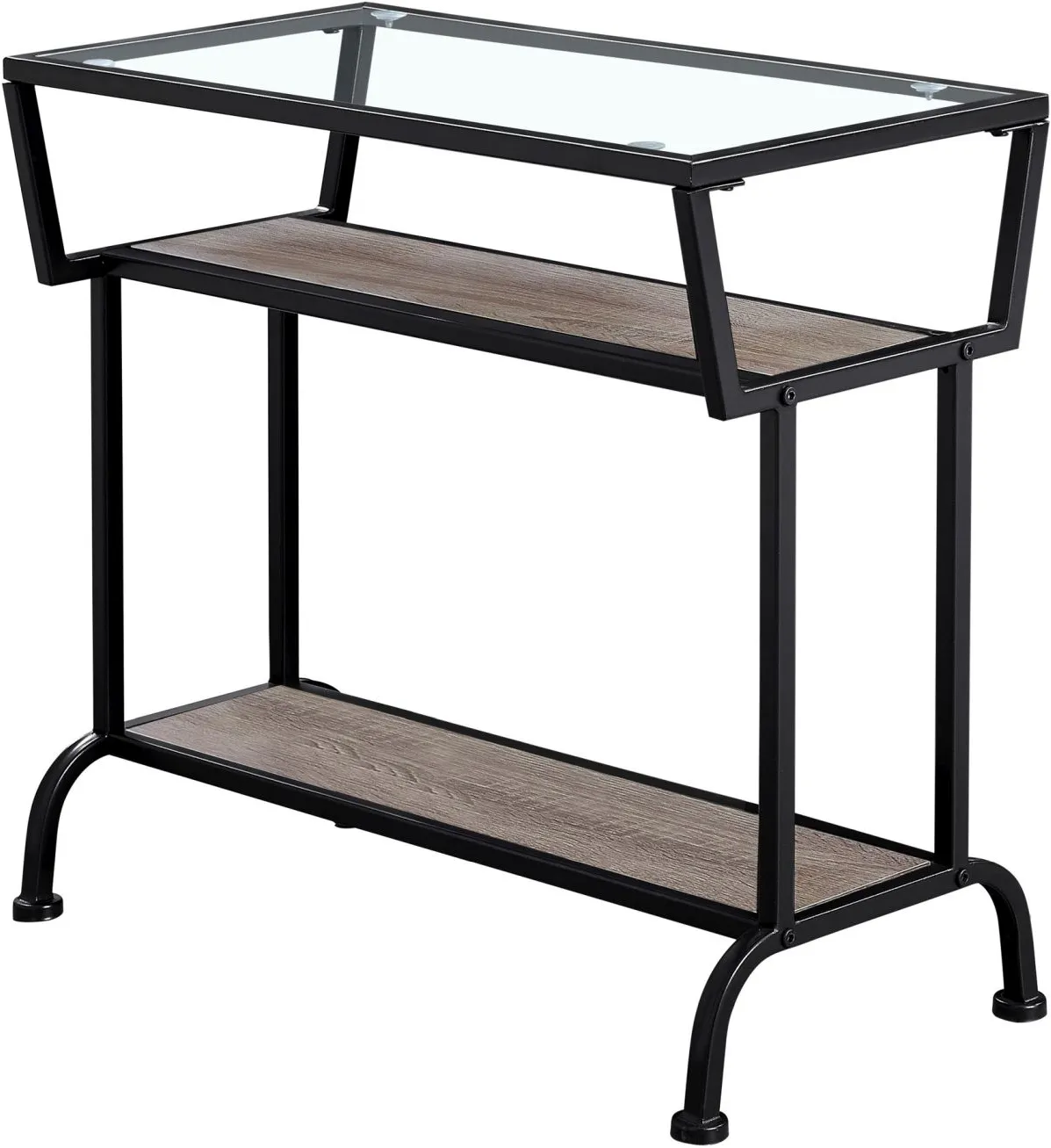 Accent Table, Side, End, Narrow, Small, 2 Tier, Living Room, Bedroom, Metal, Tempered Glass, Laminate, Brown, Black, Contemporary, Modern