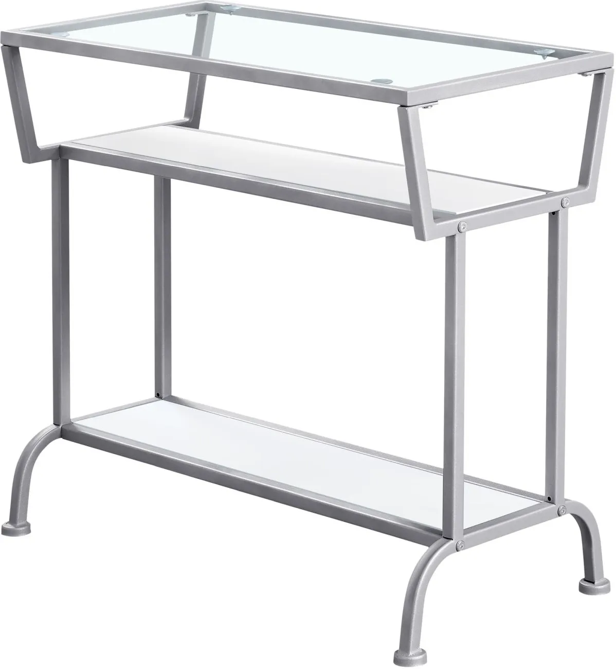Accent Table, Side, End, Narrow, Small, 2 Tier, Living Room, Bedroom, Metal, Tempered Glass, Laminate, White, Grey, Contemporary, Modern