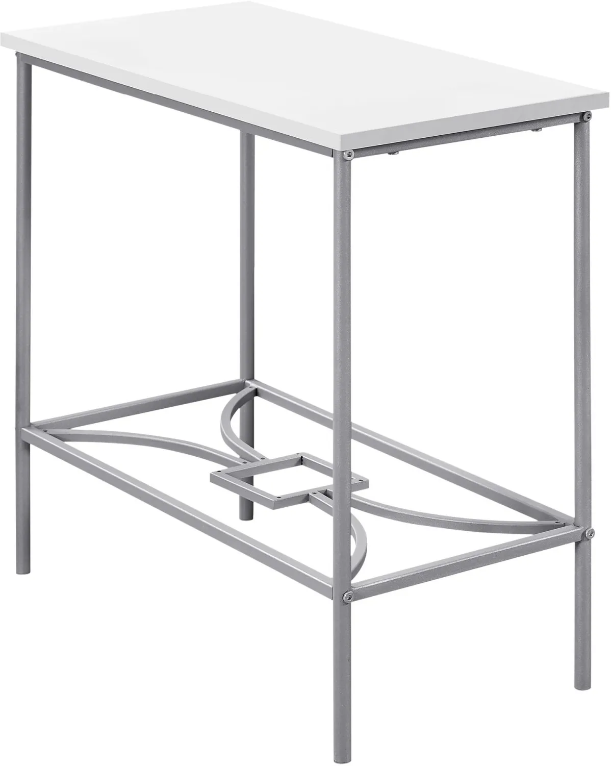 Accent Table, Side, End, Narrow, Small, 2 Tier, Living Room, Bedroom, Metal, Laminate, White, Grey, Contemporary, Modern
