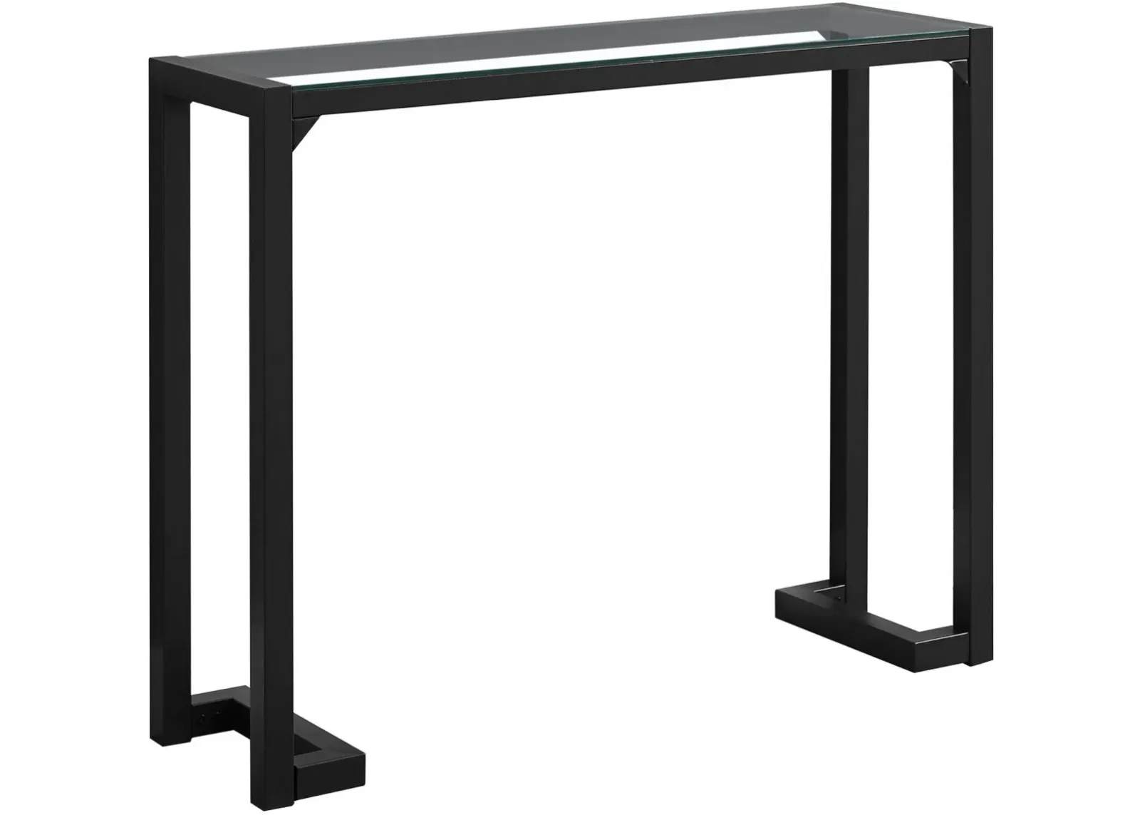 Accent Table, Console, Entryway, Narrow, Sofa, Living Room, Bedroom, Metal, Tempered Glass, Black, Clear, Contemporary, Modern