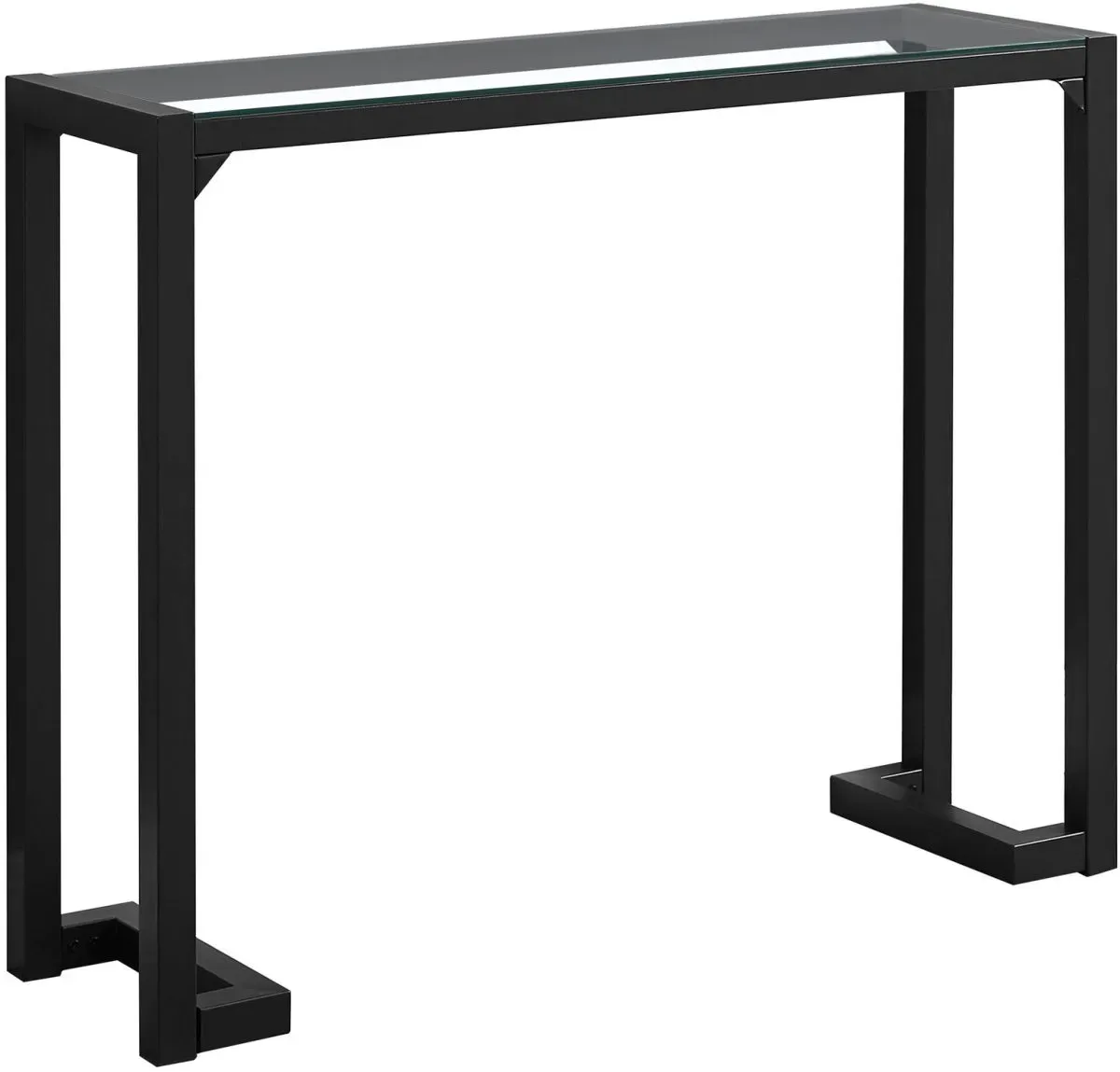 Accent Table, Console, Entryway, Narrow, Sofa, Living Room, Bedroom, Metal, Tempered Glass, Black, Clear, Contemporary, Modern