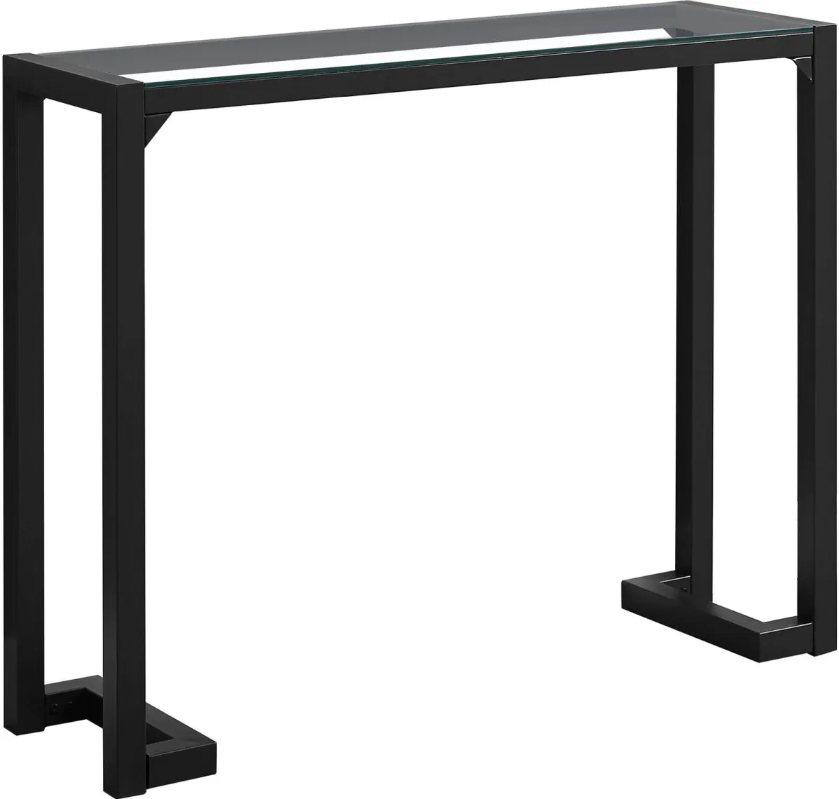 Accent Table, Console, Entryway, Narrow, Sofa, Living Room, Bedroom, Metal, Tempered Glass, Black, Clear, Contemporary, Modern