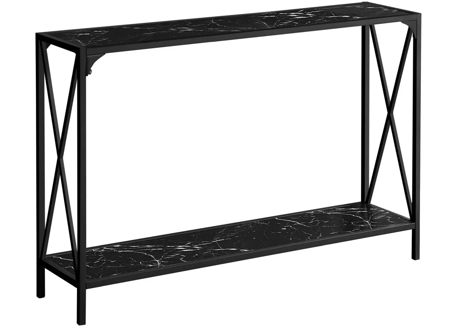 Accent Table, Console, Entryway, Narrow, Sofa, Living Room, Bedroom, Metal, Laminate, Black Marble Look, Contemporary, Modern