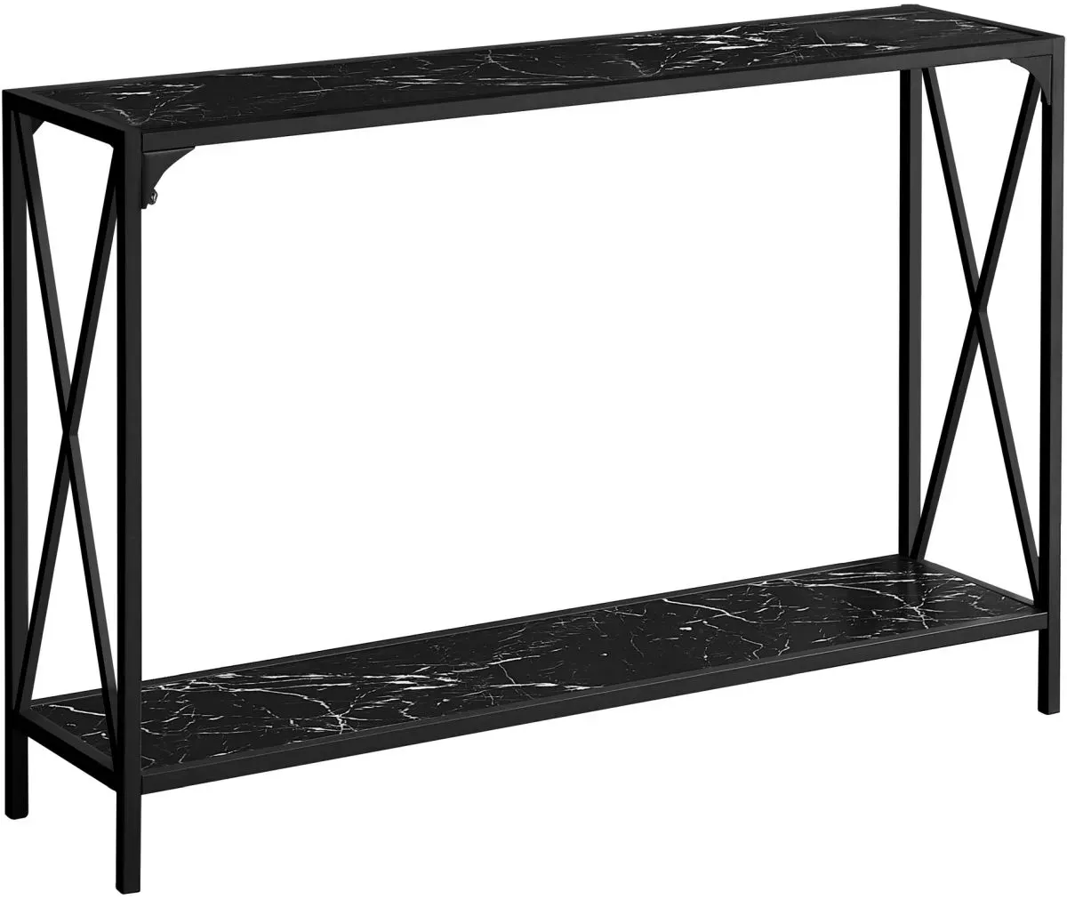 Accent Table, Console, Entryway, Narrow, Sofa, Living Room, Bedroom, Metal, Laminate, Black Marble Look, Contemporary, Modern