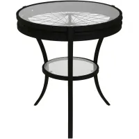 Accent Table, Side, End, Nightstand, Lamp, Round, Living Room, Bedroom, Metal, Tempered Glass, Black, Clear, Transitional