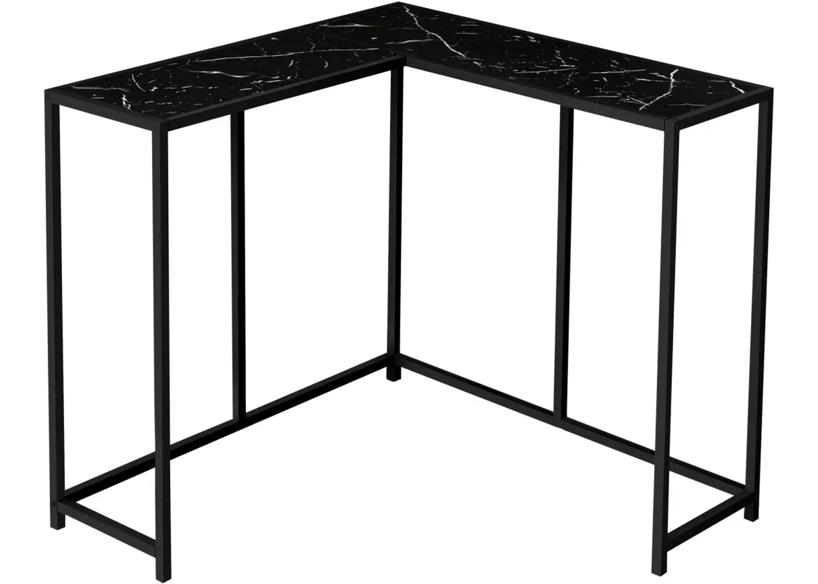 Accent Table, Console, Entryway, Narrow, Corner, Living Room, Bedroom, Metal, Laminate, Black Marble Look, Contemporary, Modern