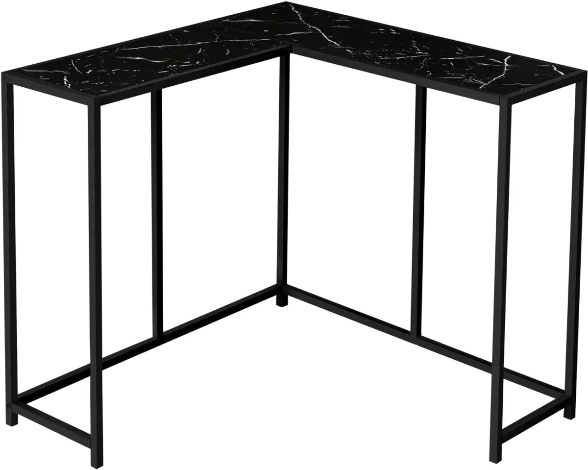 Accent Table, Console, Entryway, Narrow, Corner, Living Room, Bedroom, Metal, Laminate, Black Marble Look, Contemporary, Modern