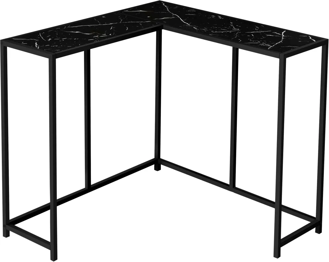 Accent Table, Console, Entryway, Narrow, Corner, Living Room, Bedroom, Metal, Laminate, Black Marble Look, Contemporary, Modern