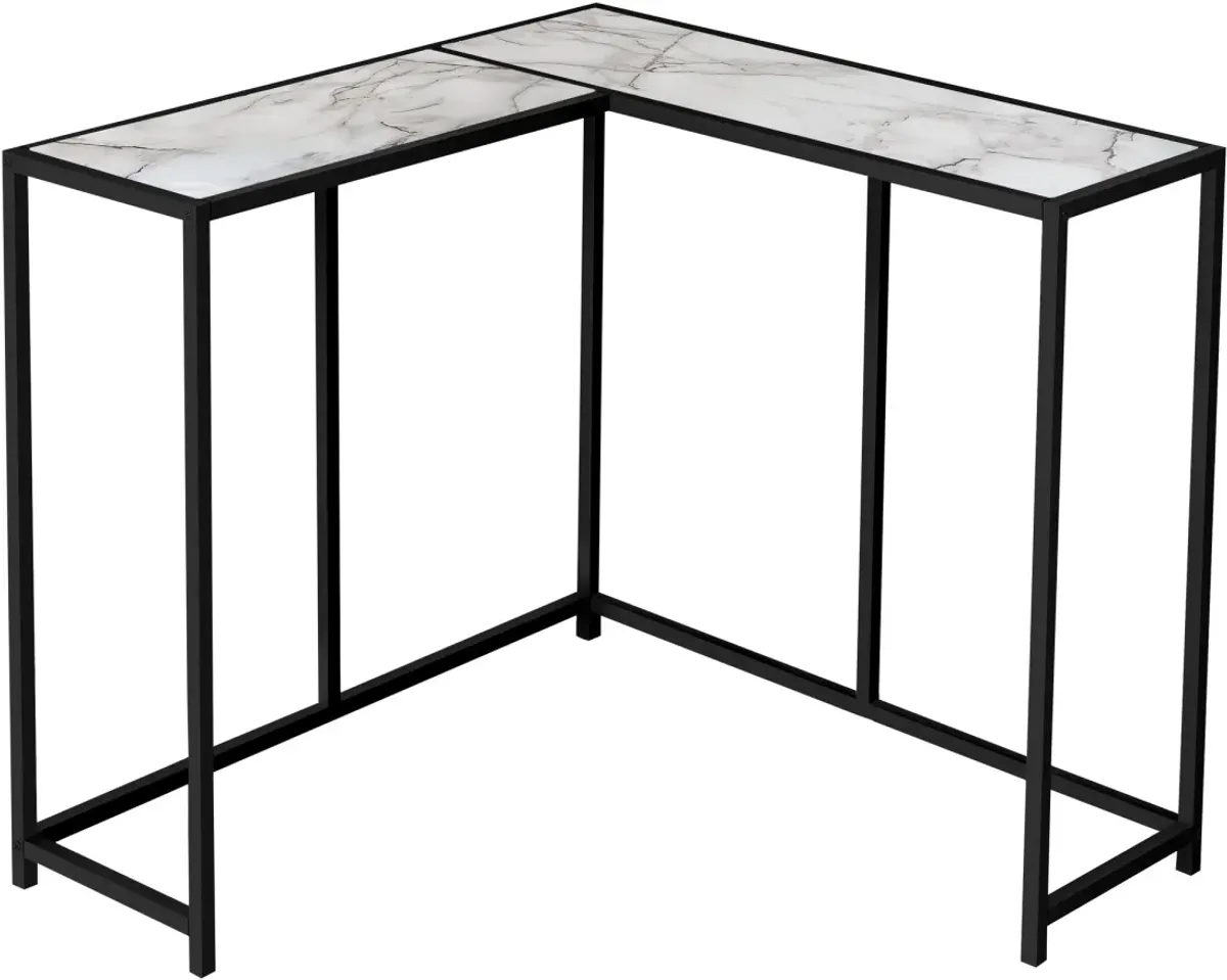 Accent Table, Console, Entryway, Narrow, Corner, Living Room, Bedroom, Metal, Laminate, White Marble Look, Black, Contemporary, Modern