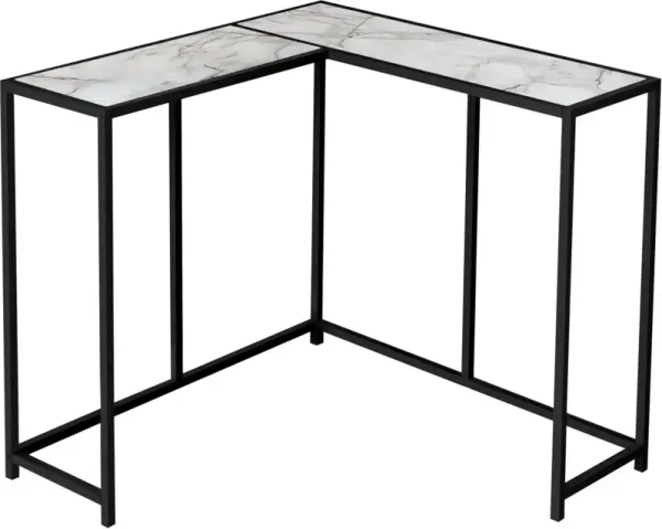 Accent Table, Console, Entryway, Narrow, Corner, Living Room, Bedroom, Metal, Laminate, White Marble Look, Black, Contemporary, Modern