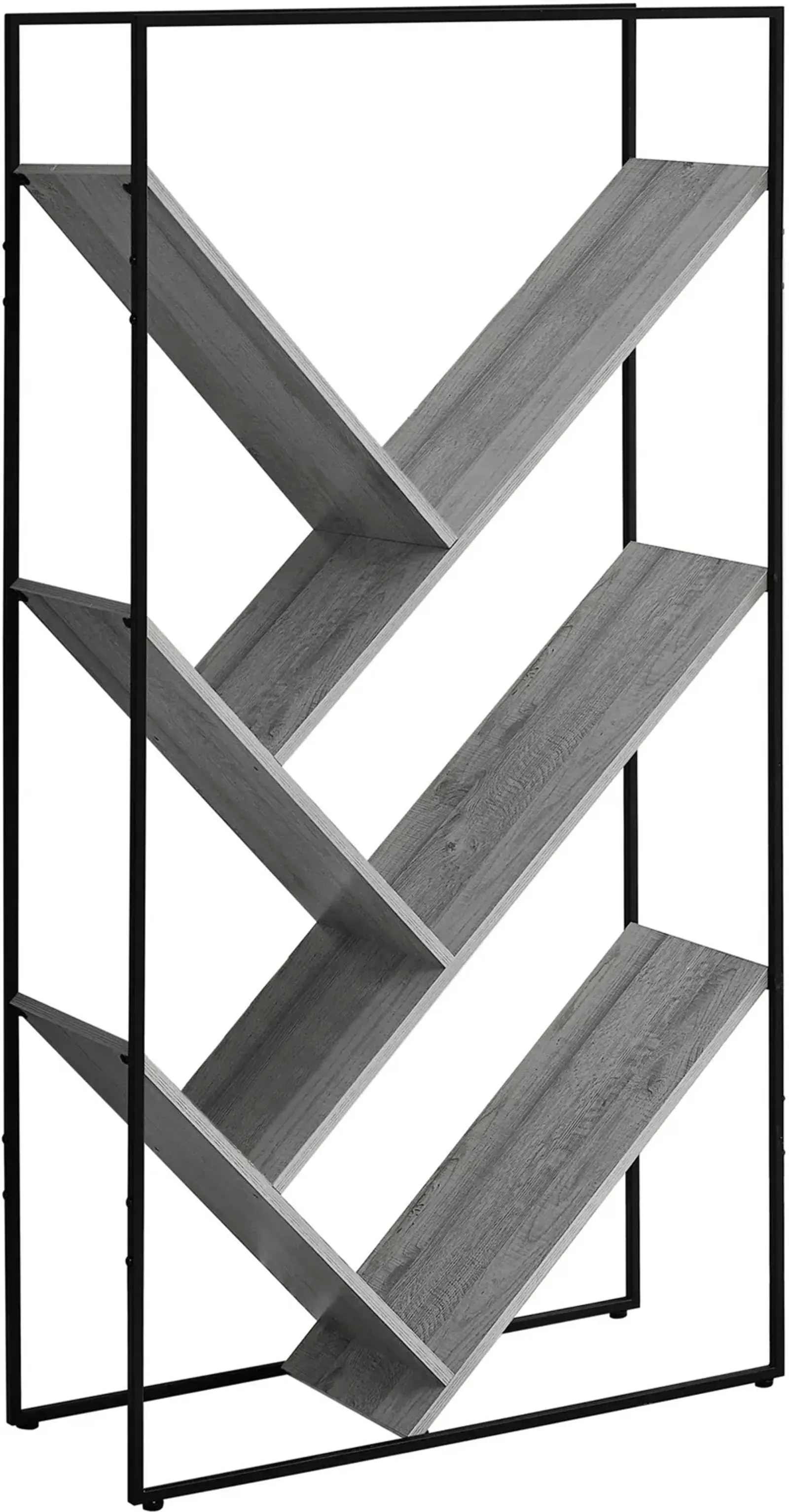 Bookshelf, Bookcase, Etagere, 3 Tier, 60"H, Office, Bedroom, Metal, Laminate, Grey, Black, Contemporary, Modern