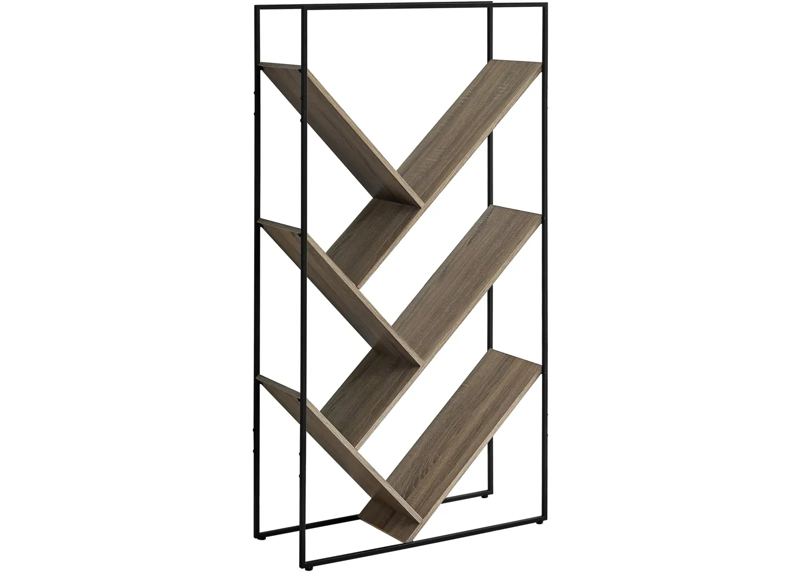 Bookshelf, Bookcase, Etagere, 3 Tier, 60"H, Office, Bedroom, Metal, Laminate, Brown, Black, Contemporary, Modern