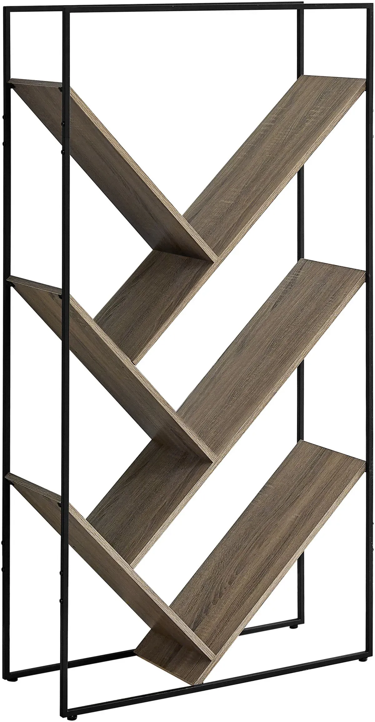 Bookshelf, Bookcase, Etagere, 3 Tier, 60"H, Office, Bedroom, Metal, Laminate, Brown, Black, Contemporary, Modern