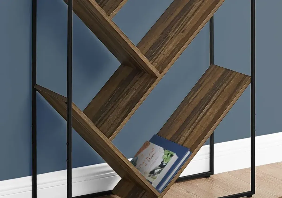 Bookshelf, Bookcase, Etagere, 3 Tier, 60"H, Office, Bedroom, Metal, Laminate, Black, Brown, Contemporary, Modern