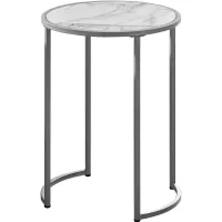 Accent Table, Side, Round, End, Nightstand, Lamp, Living Room, Bedroom, Metal, Laminate, White Marble Look, Grey, Contemporary, Modern