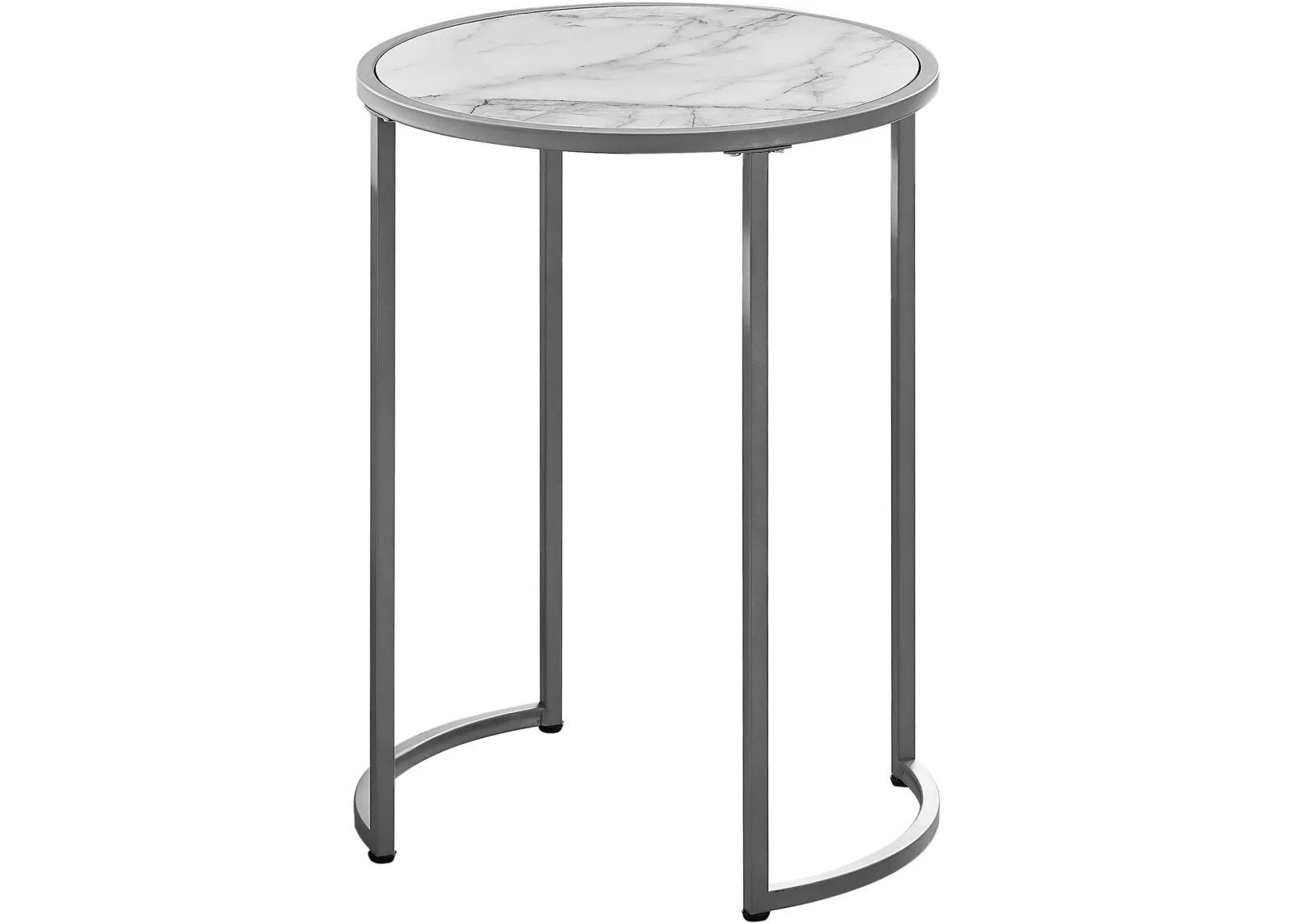 Accent Table, Side, Round, End, Nightstand, Lamp, Living Room, Bedroom, Metal, Laminate, White Marble Look, Grey, Contemporary, Modern