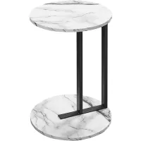 Accent Table, Side, Round, End, Nightstand, Lamp, Living Room, Bedroom, Metal, Laminate, White Marble Look, Black, Contemporary, Modern