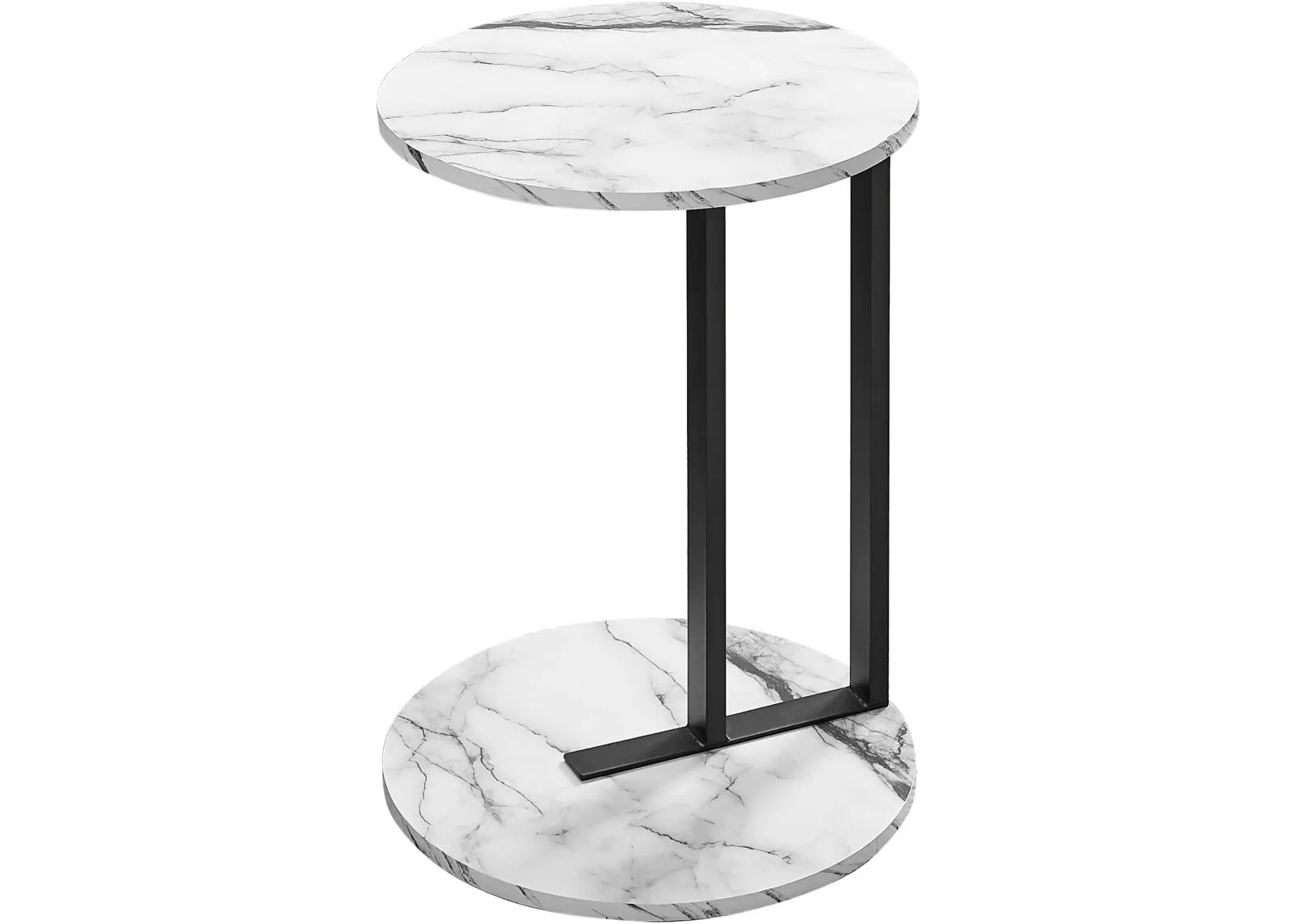 Accent Table, Side, Round, End, Nightstand, Lamp, Living Room, Bedroom, Metal, Laminate, White Marble Look, Black, Contemporary, Modern