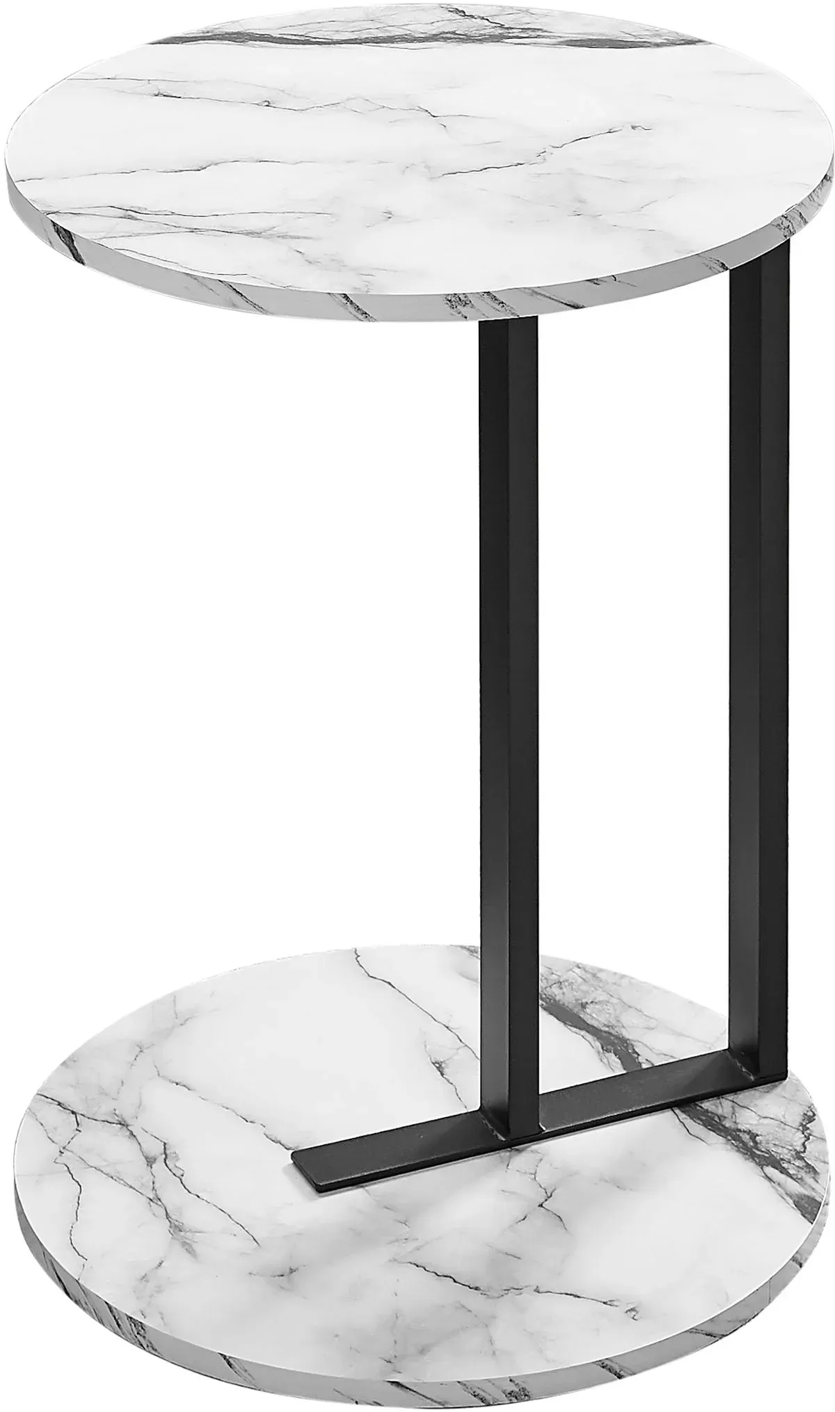 Accent Table, Side, Round, End, Nightstand, Lamp, Living Room, Bedroom, Metal, Laminate, White Marble Look, Black, Contemporary, Modern