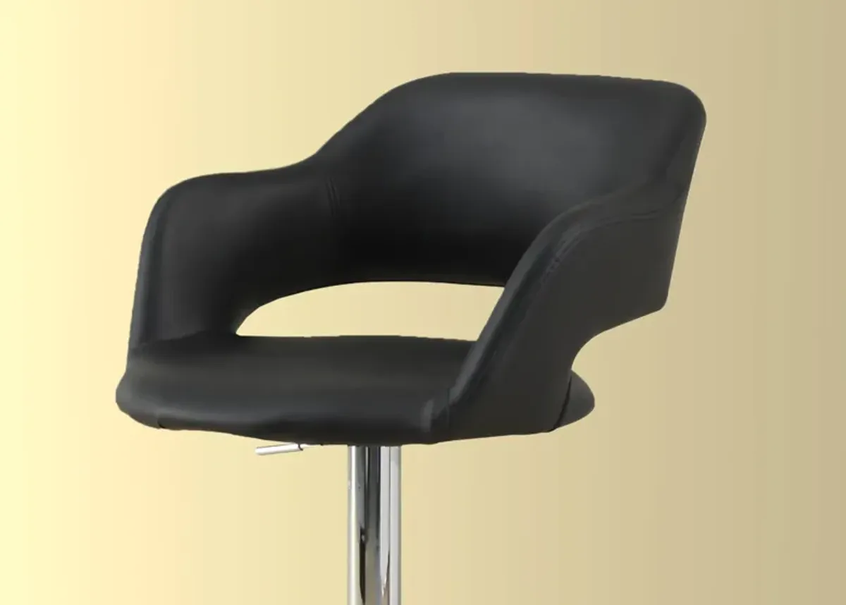 Bar Stool, Swivel, Bar Height, Adjustable, Metal, Pu Leather Look, Black, Chrome, Contemporary, Modern