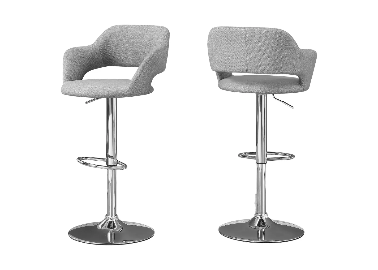 Bar Stool, Swivel, Bar Height, Adjustable, Metal, Fabric, Grey, Chrome, Contemporary, Modern