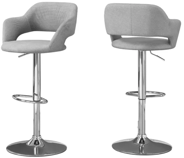 Bar Stool, Swivel, Bar Height, Adjustable, Metal, Fabric, Grey, Chrome, Contemporary, Modern