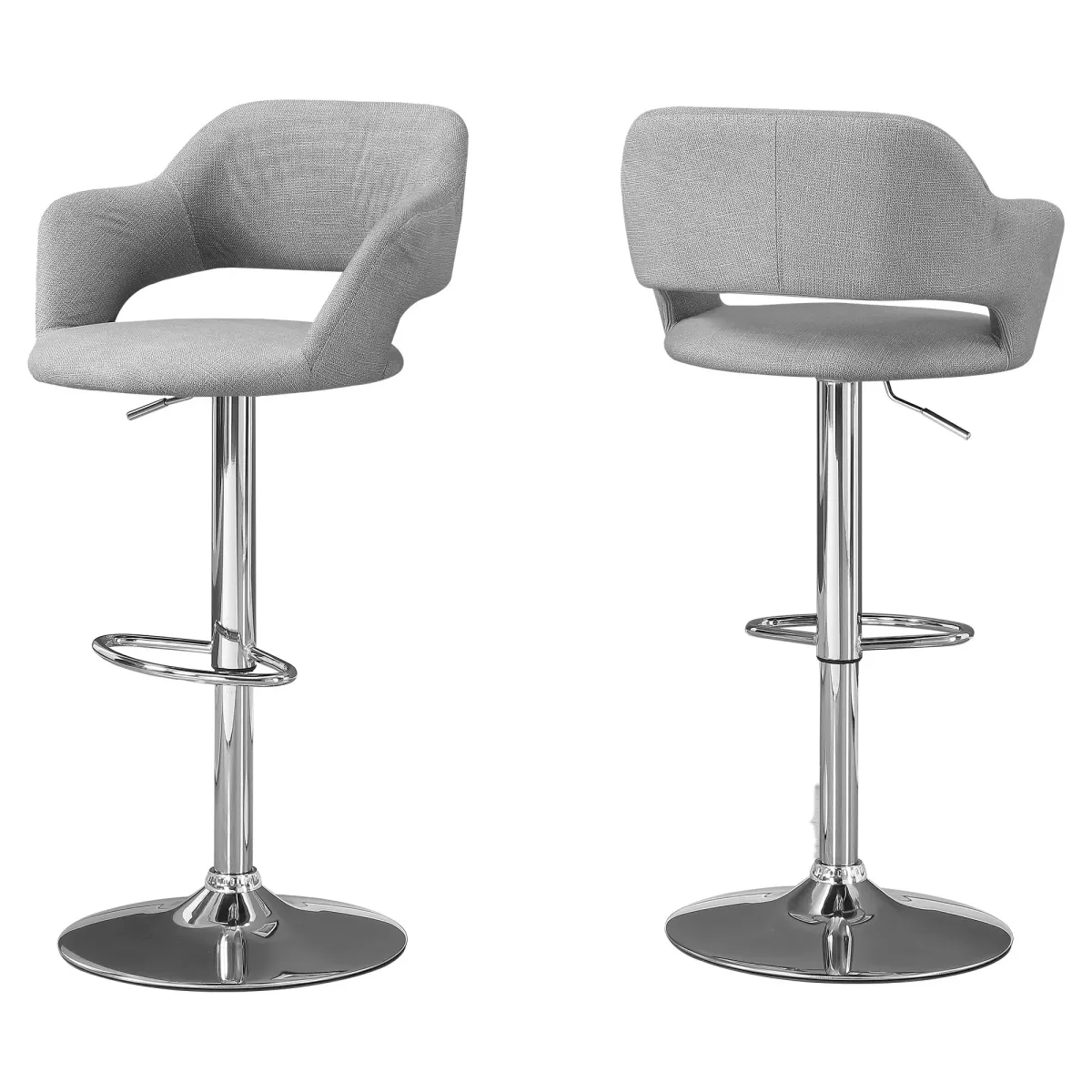 Bar Stool, Swivel, Bar Height, Adjustable, Metal, Fabric, Grey, Chrome, Contemporary, Modern