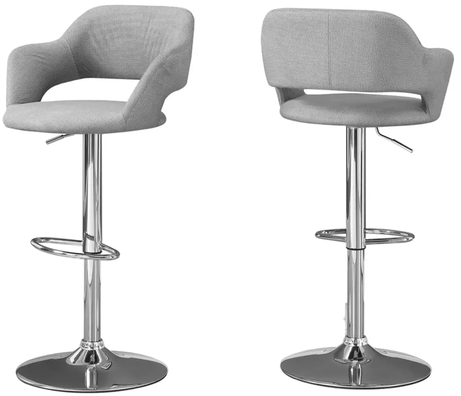 Bar Stool, Swivel, Bar Height, Adjustable, Metal, Fabric, Grey, Chrome, Contemporary, Modern