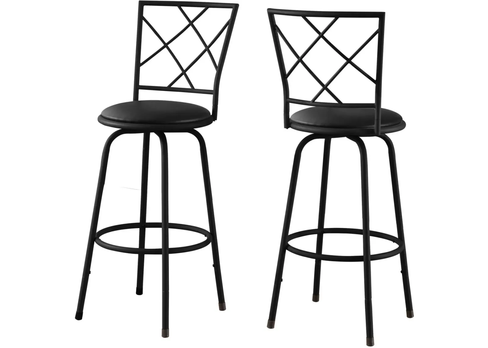 Bar Stool, Set Of 2, Swivel, Bar Height, Metal, Pu Leather Look, Black, Contemporary, Modern