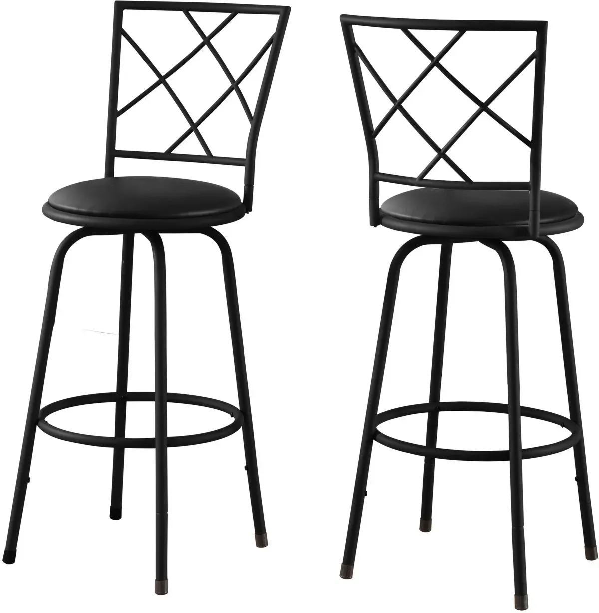 Bar Stool, Set Of 2, Swivel, Bar Height, Metal, Pu Leather Look, Black, Contemporary, Modern