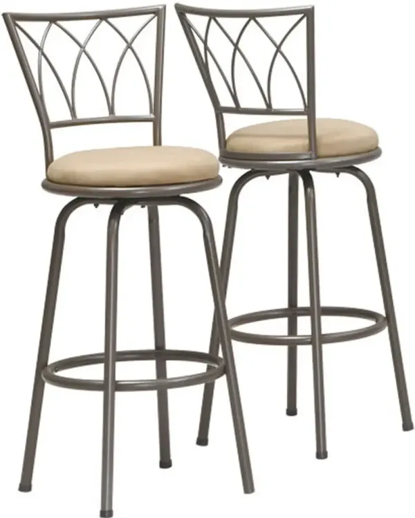 Bar Stool, Set Of 2, Swivel, Bar Height, Metal, Fabric, Brown, Beige, Contemporary, Modern