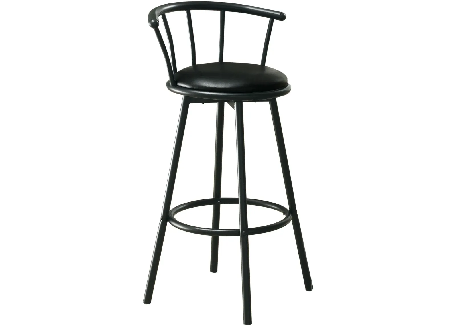 Bar Stool, Set Of 2, Swivel, Bar Height, Wood, Pu Leather Look, Black, Contemporary, Modern