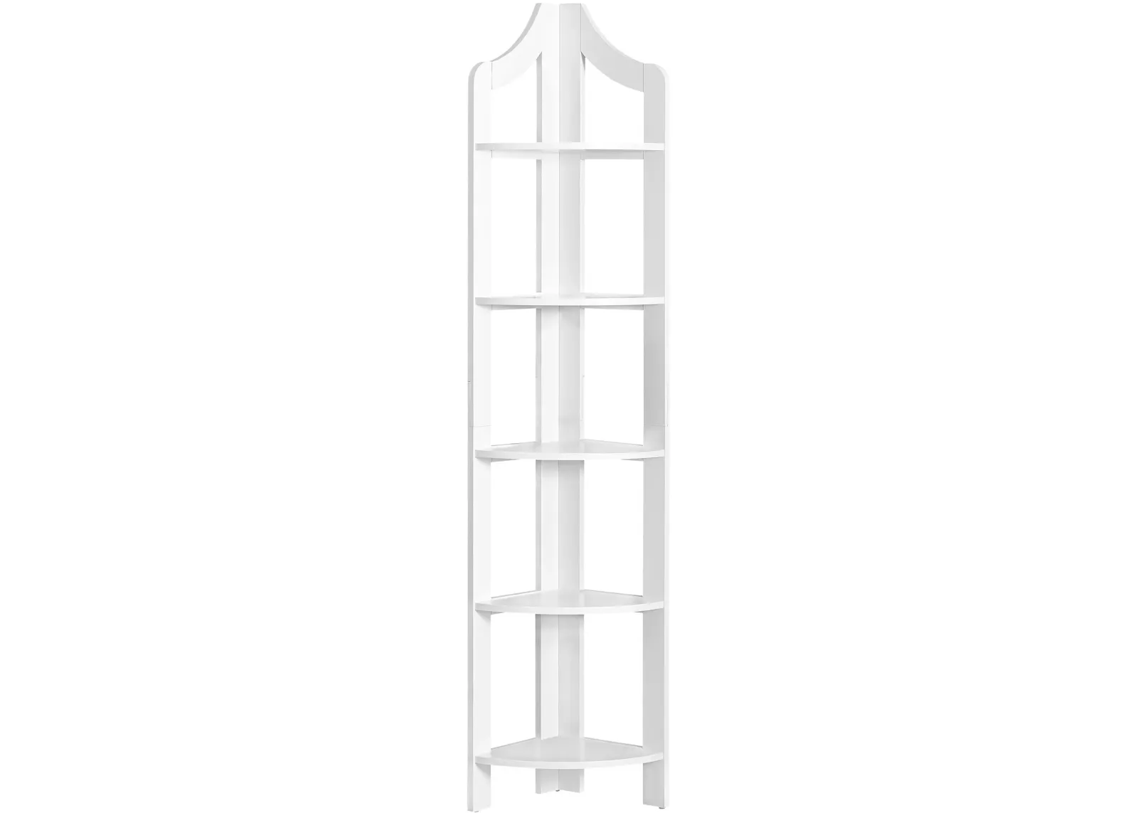 Bookshelf, Bookcase, Etagere, Corner, 5 Tier, 72"H, Office, Bedroom, Laminate, White, Transitional