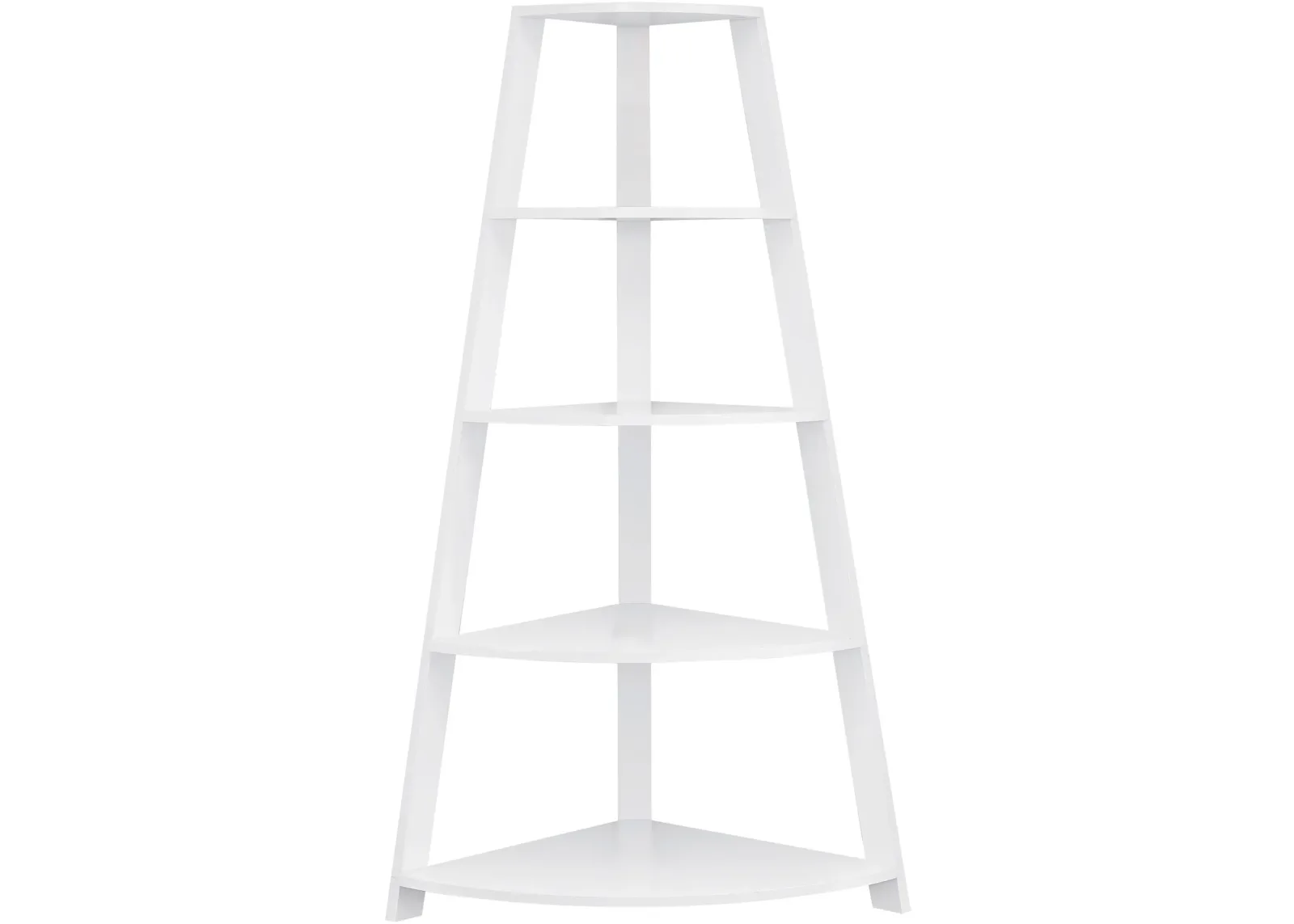 Bookshelf, Bookcase, Etagere, Corner, 4 Tier, 60"H, Office, Bedroom, Laminate, White, Contemporary, Modern