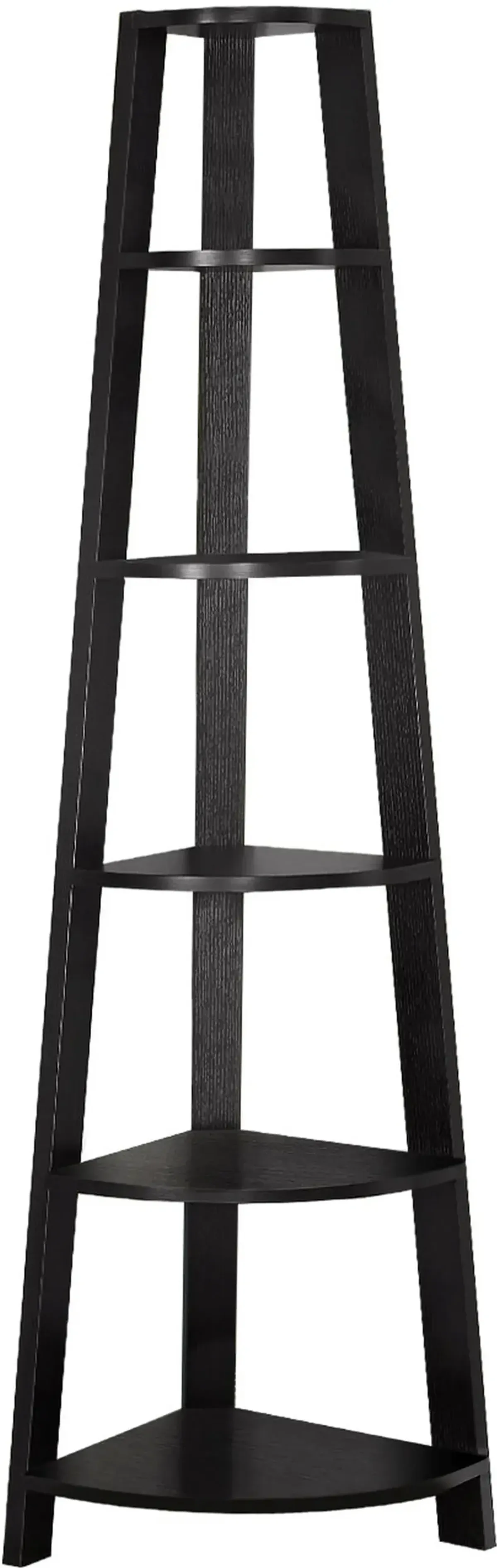 Bookshelf, Bookcase, Etagere, Corner, 5 Tier, 72"H, Office, Bedroom, Laminate, Brown, Contemporary, Modern