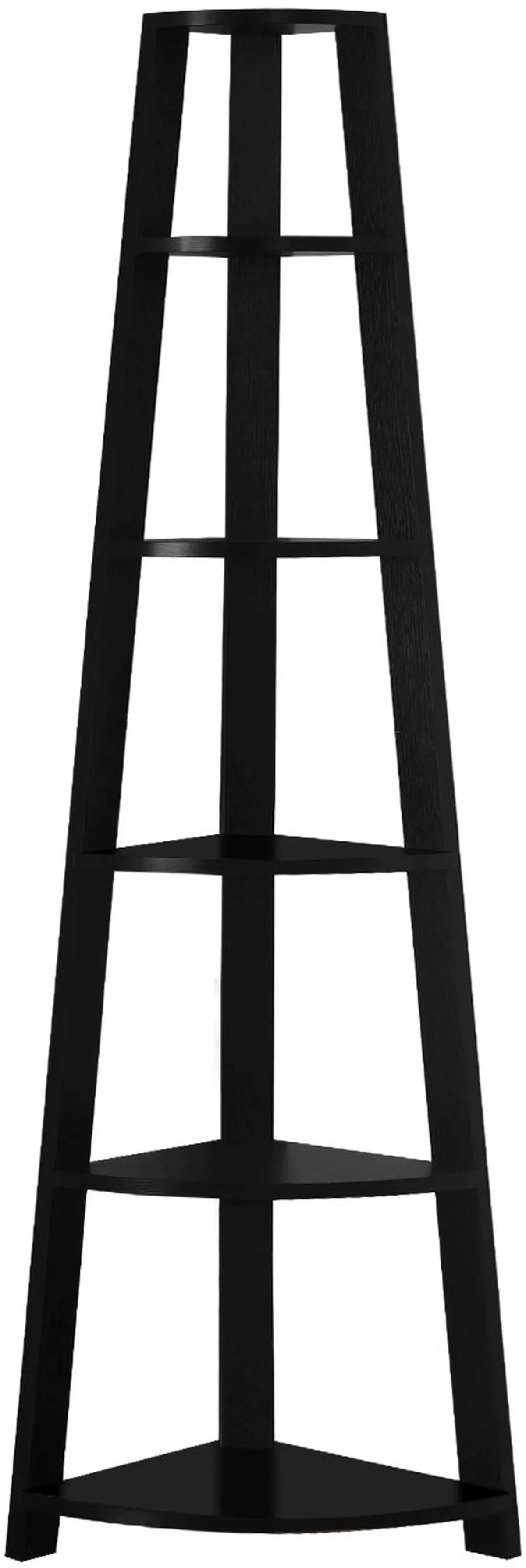 Bookshelf, Bookcase, Etagere, Corner, 5 Tier, 72"H, Office, Bedroom, Laminate, Black, Contemporary, Modern