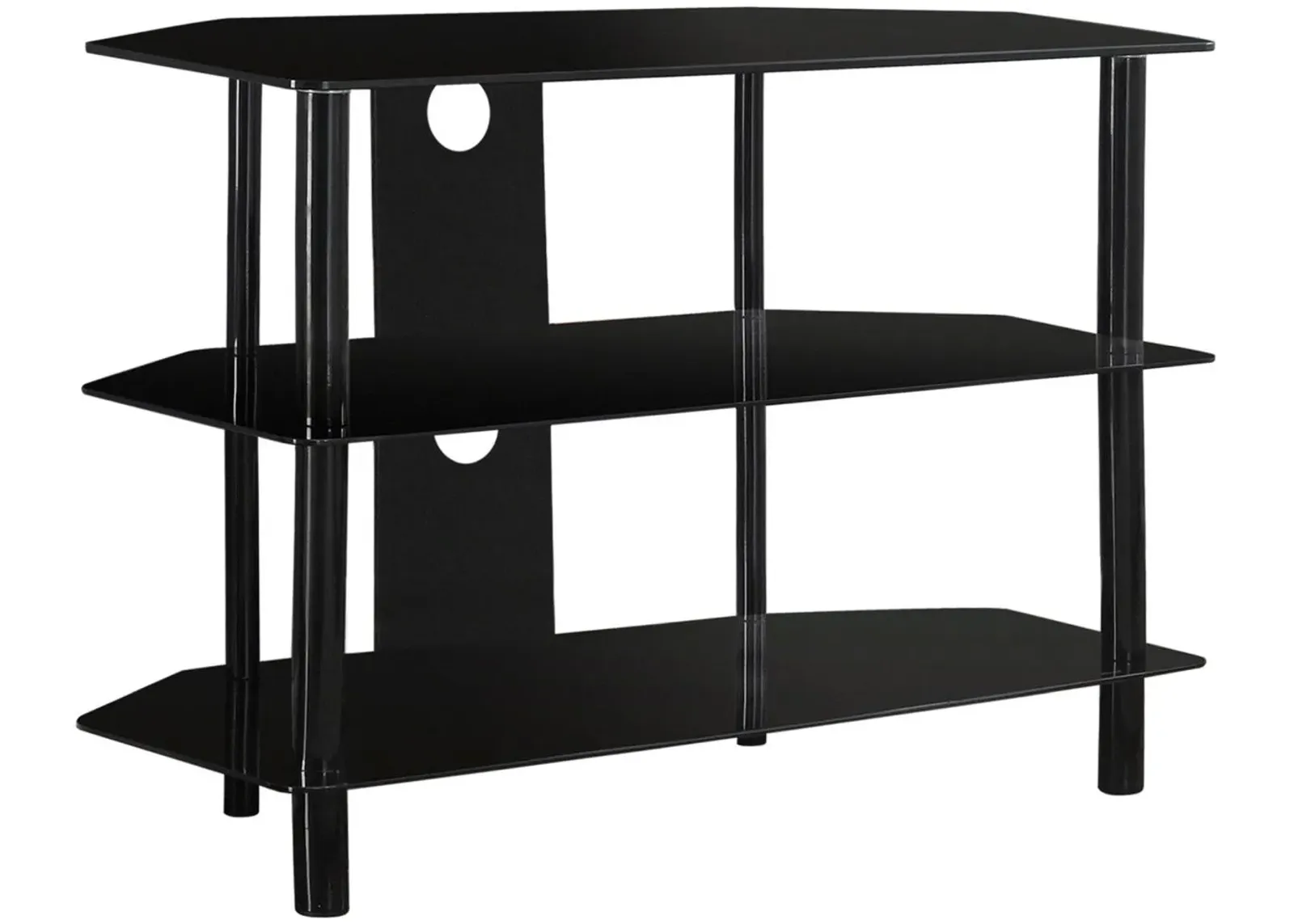 Tv Stand, 36 Inch, Console, Media Entertainment Center, Storage Shelves, Living Room, Bedroom, Tempered Glass, Metal, Black, Clear, Contemporary, Modern