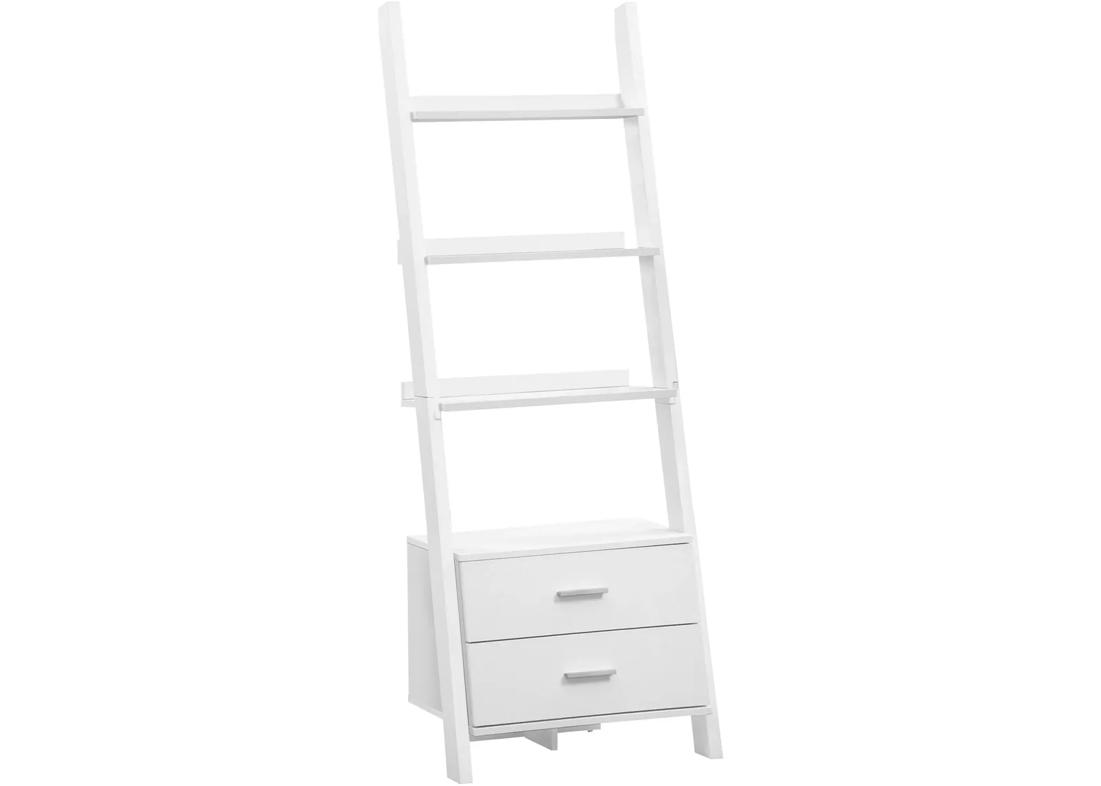 Bookshelf, Bookcase, Etagere, Ladder, 4 Tier, 69"H, Office, Bedroom, Laminate, White, Contemporary, Modern