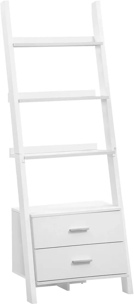 Bookshelf, Bookcase, Etagere, Ladder, 4 Tier, 69"H, Office, Bedroom, Laminate, White, Contemporary, Modern