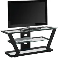 Tv Stand, 48 Inch, Console, Media Entertainment Center, Storage Shelves, Living Room, Bedroom, Tempered Glass, Metal, Black, Clear, Contemporary, Modern