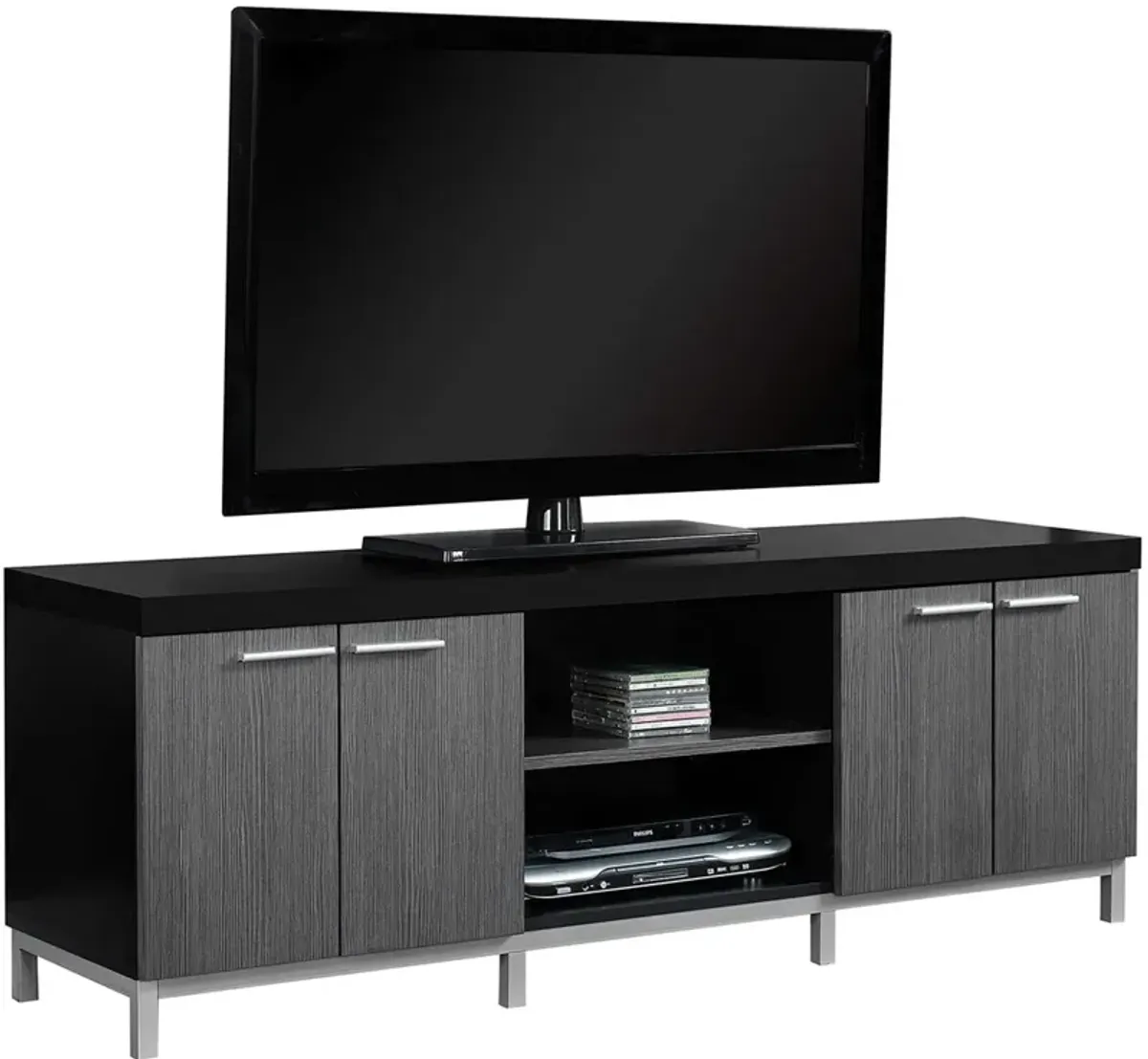 Tv Stand, 60 Inch, Console, Media Entertainment Center, Storage Cabinet, Living Room, Bedroom, Laminate, Black, Grey, Contemporary, Modern