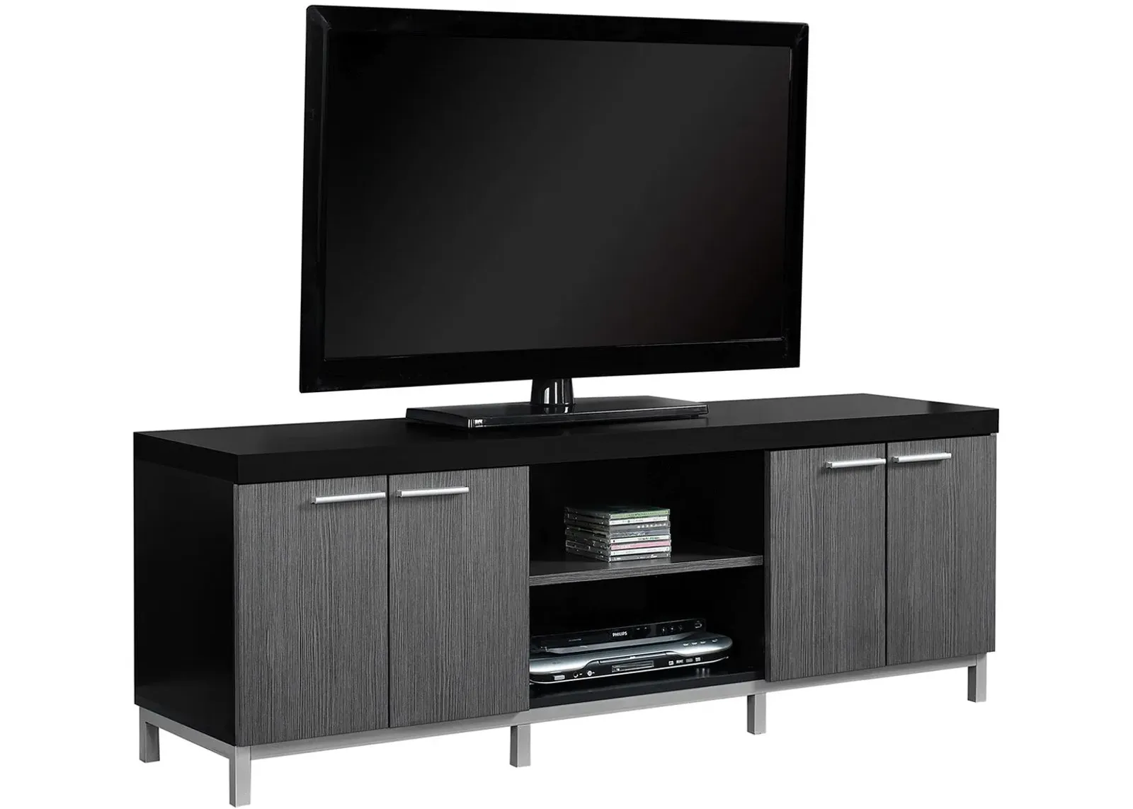 Tv Stand, 60 Inch, Console, Media Entertainment Center, Storage Cabinet, Living Room, Bedroom, Laminate, Black, Grey, Contemporary, Modern