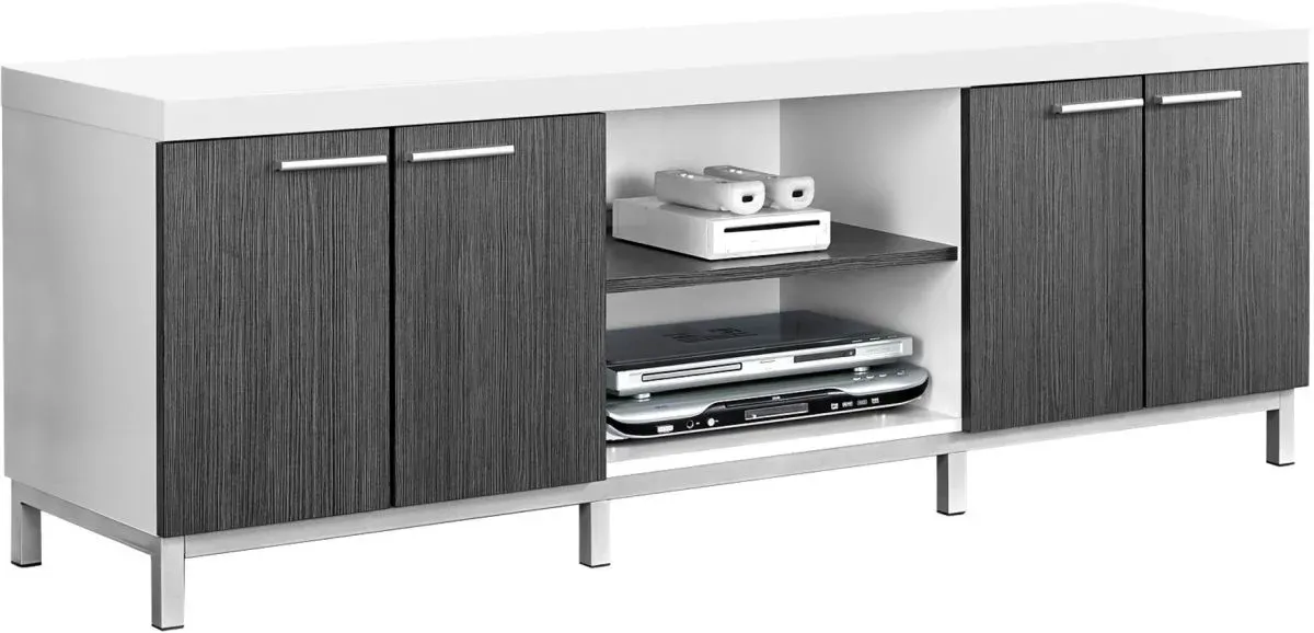 Tv Stand, 60 Inch, Console, Media Entertainment Center, Storage Cabinet, Living Room, Bedroom, Laminate, White, Grey, Contemporary, Modern