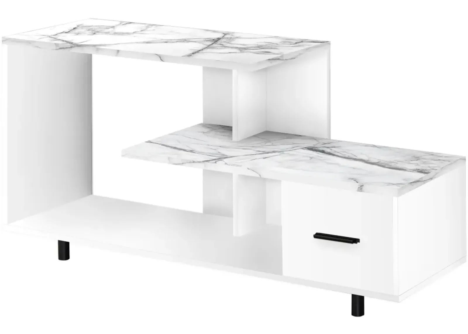 Tv Stand, 48 Inch, Console, Media Entertainment Center, Storage Drawer, Living Room, Bedroom, Laminate, White Marble Look, Contemporary, Modern