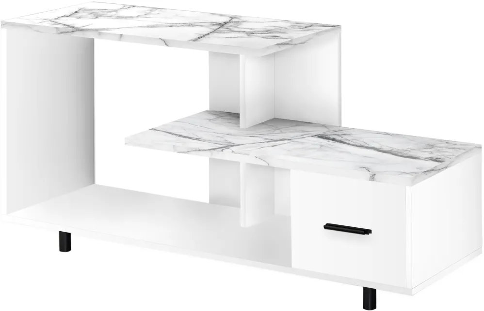 Tv Stand, 48 Inch, Console, Media Entertainment Center, Storage Drawer, Living Room, Bedroom, Laminate, White Marble Look, Contemporary, Modern