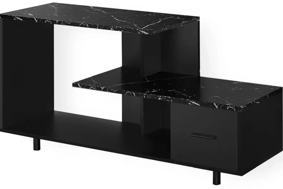 Tv Stand, 48 Inch, Console, Media Entertainment Center, Storage Drawer, Living Room, Bedroom, Laminate, Black Marble Look, Contemporary, Modern