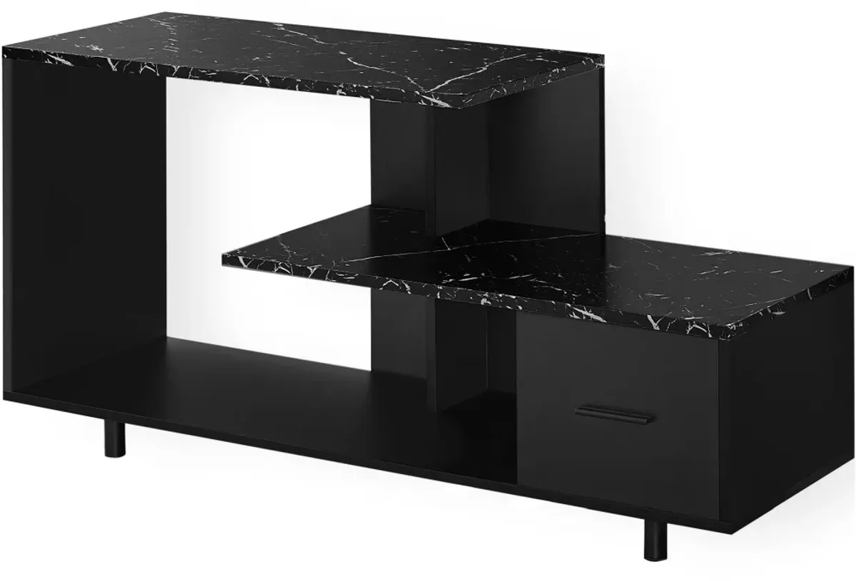 Tv Stand, 48 Inch, Console, Media Entertainment Center, Storage Drawer, Living Room, Bedroom, Laminate, Black Marble Look, Contemporary, Modern