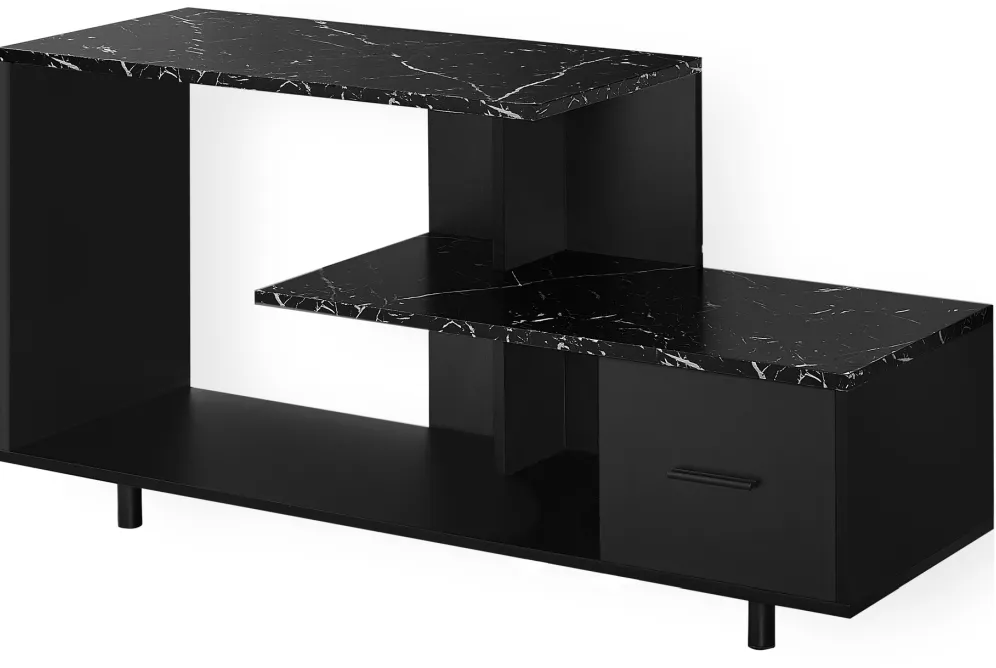 Tv Stand, 48 Inch, Console, Media Entertainment Center, Storage Drawer, Living Room, Bedroom, Laminate, Black Marble Look, Contemporary, Modern