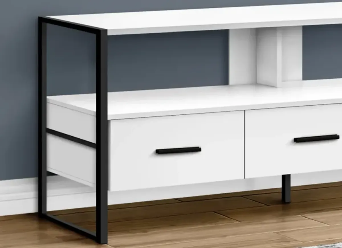 Tv Stand, 48 Inch, Console, Media Entertainment Center, Storage Drawers, Living Room, Bedroom, Laminate, Metal, White, Black, Contemporary, Modern